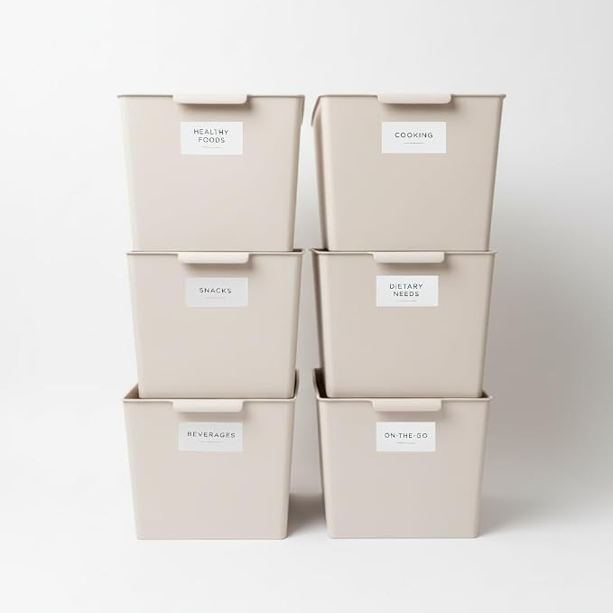Kitchen Pantry Organizers and Storage Bins, 6-Pack Beige Storage Bins with Pantry Labels, a Compl... | Amazon (US)