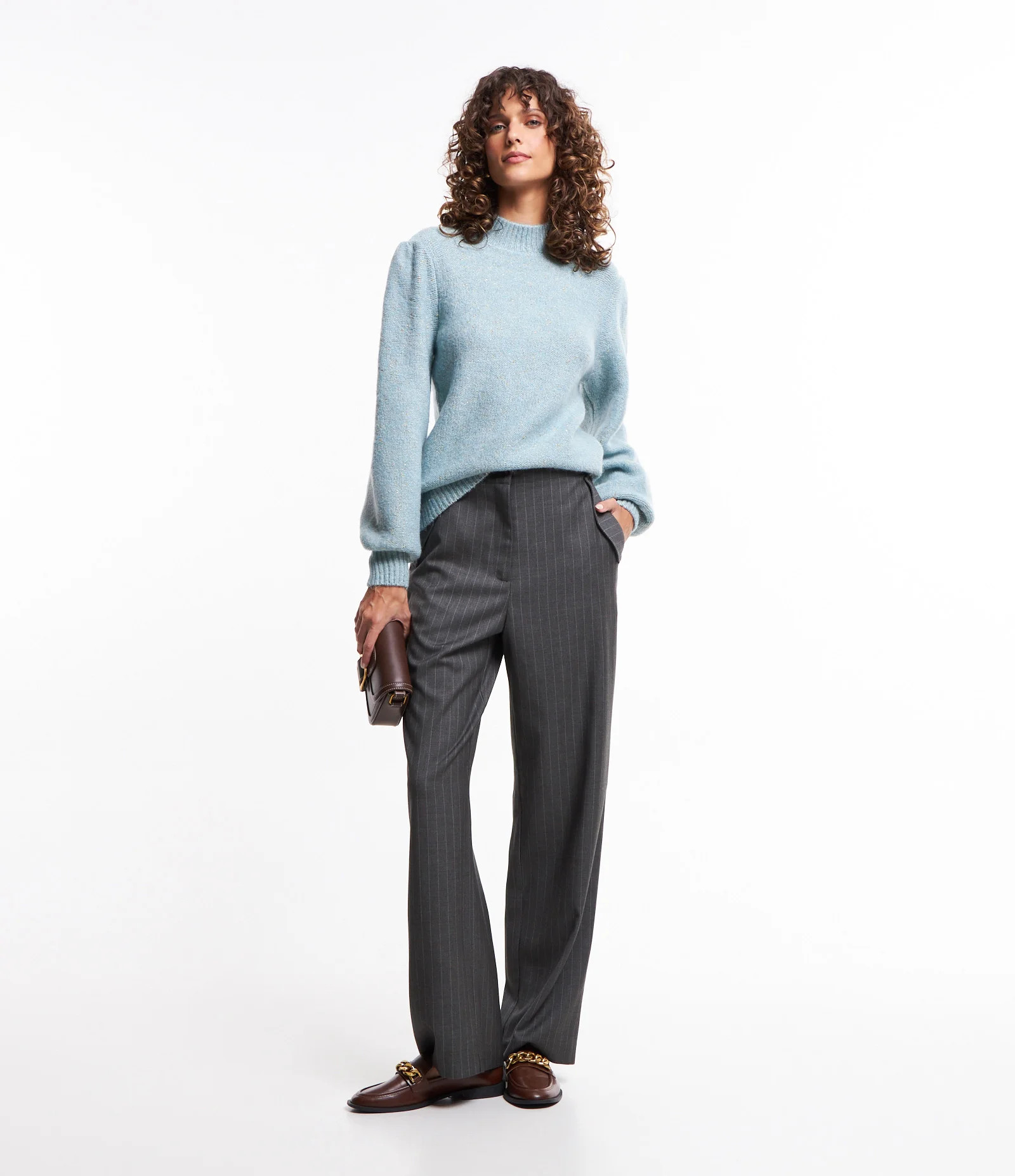 Calça Reta Alfaiatada com Risca de Giz e Cós Elástico Cinza - Lojas Renner | Renner (BR)