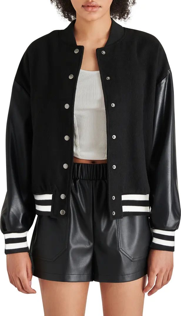 Alexander Faux Leather Sleeve Varsity Jacket | Nordstrom
