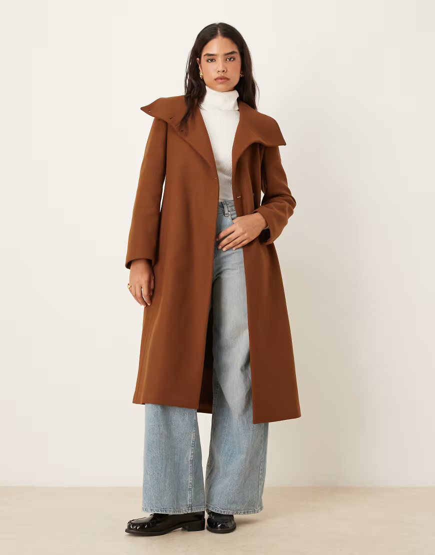 Mango wool mix tailored coat with oversized collar in brown | ASOS (Global)