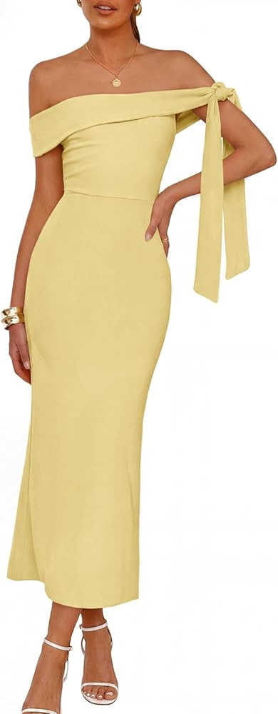 MEROKEETY Women's Summer Off The Shoulder Maxi Dress 2026 Bodycon Wedding Guest Cocktail Formal P... | Amazon (US)