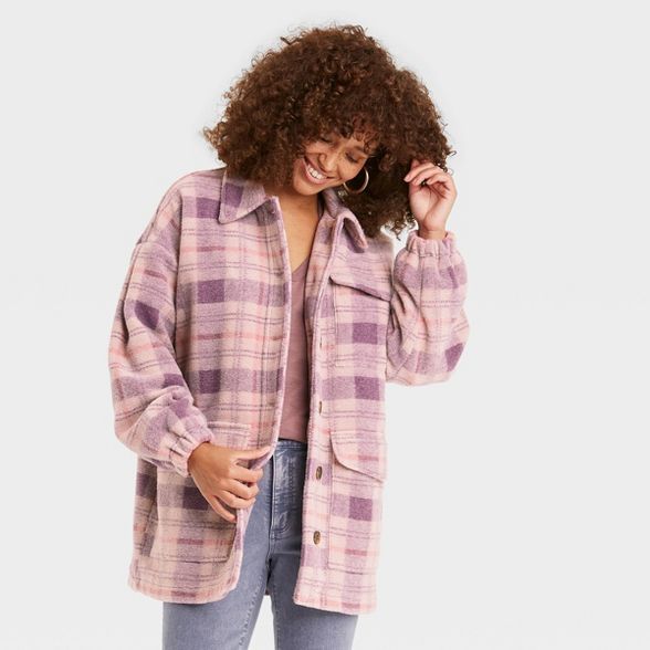 Women&#39;s Plaid Shirt Shacket - Universal Thread&#8482; Purple S | Target