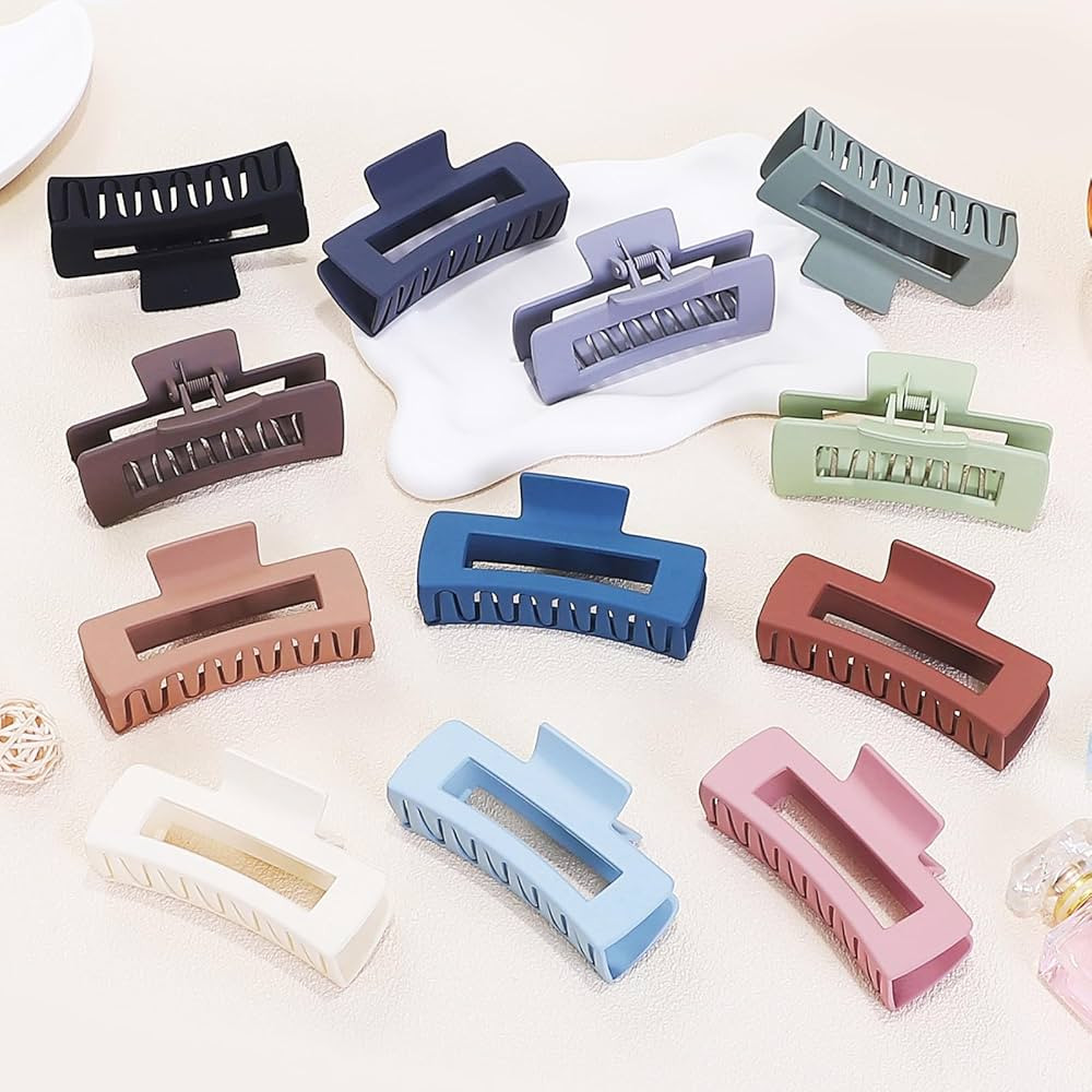 Sisiaipu Hair Clip - Claw, 4.1 Inch Extra Large for Thick, Long, Curly Hair, 12 Pcs, 12 Rubber Pa... | Amazon (US)