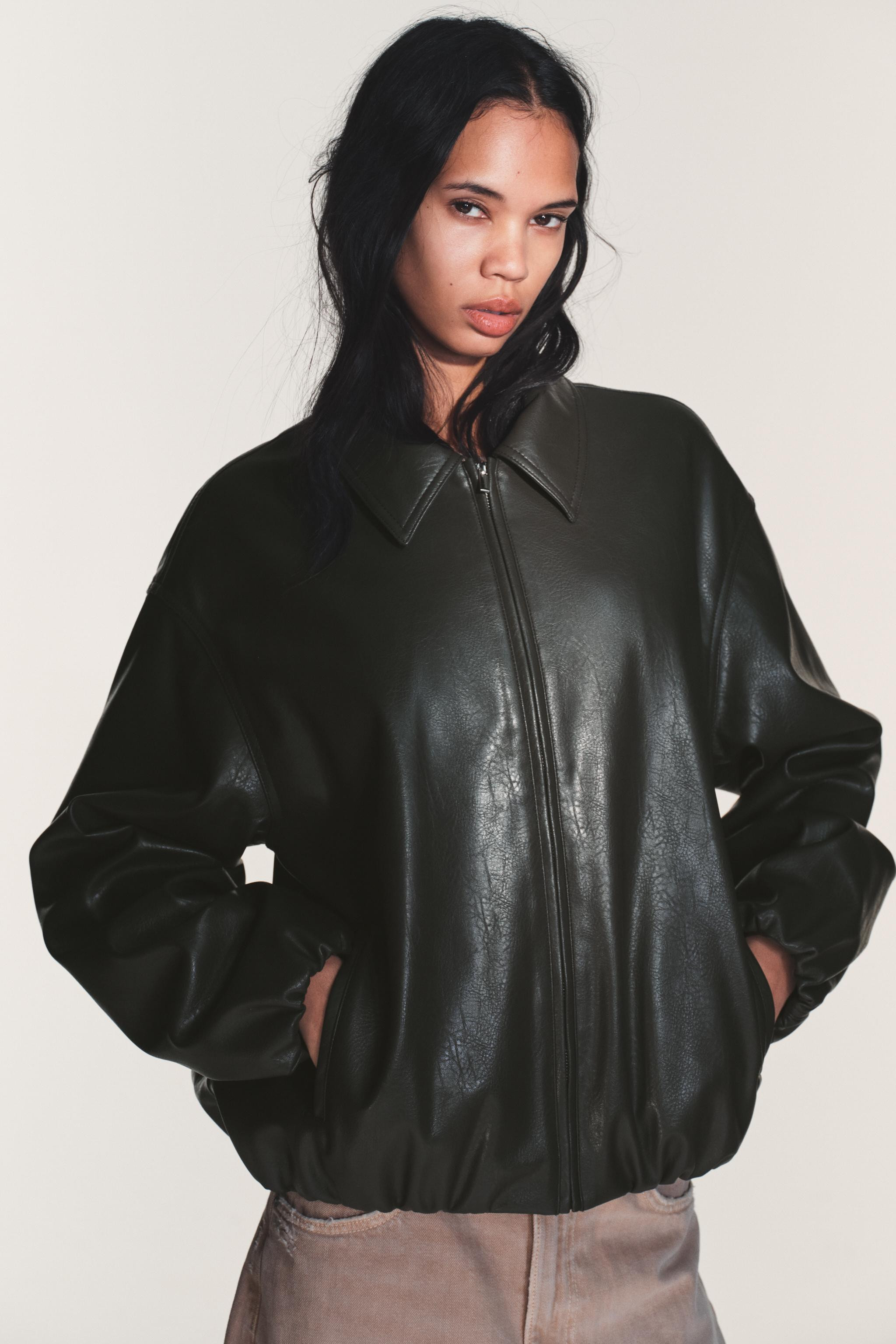 LEATHER EFFECT JACKET WITH ELASTICATED DETAILS | Zara AU