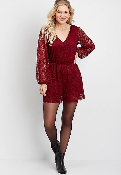 long sleeve lace romper | Maurices