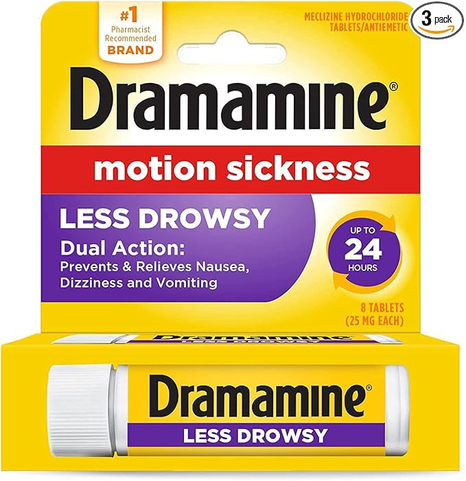 Dramamine Tablets Less Drowsy Formula, 8 tablets (Pack of 3) | Amazon (US)