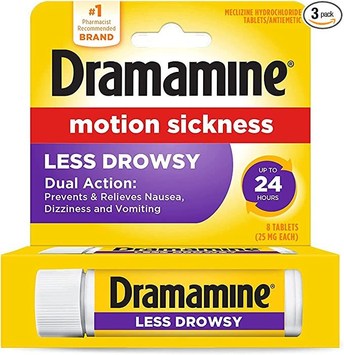 Dramamine Tablets Less Drowsy Formula, 8 tablets (Pack of 3) | Amazon (US)