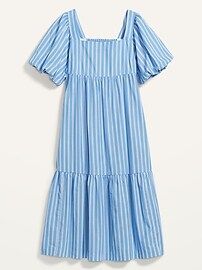 Fit &#x26; Flare Puff-Sleeve Cotton-Poplin Smocked All-Day Midi Dress for Women | Old Navy (US)