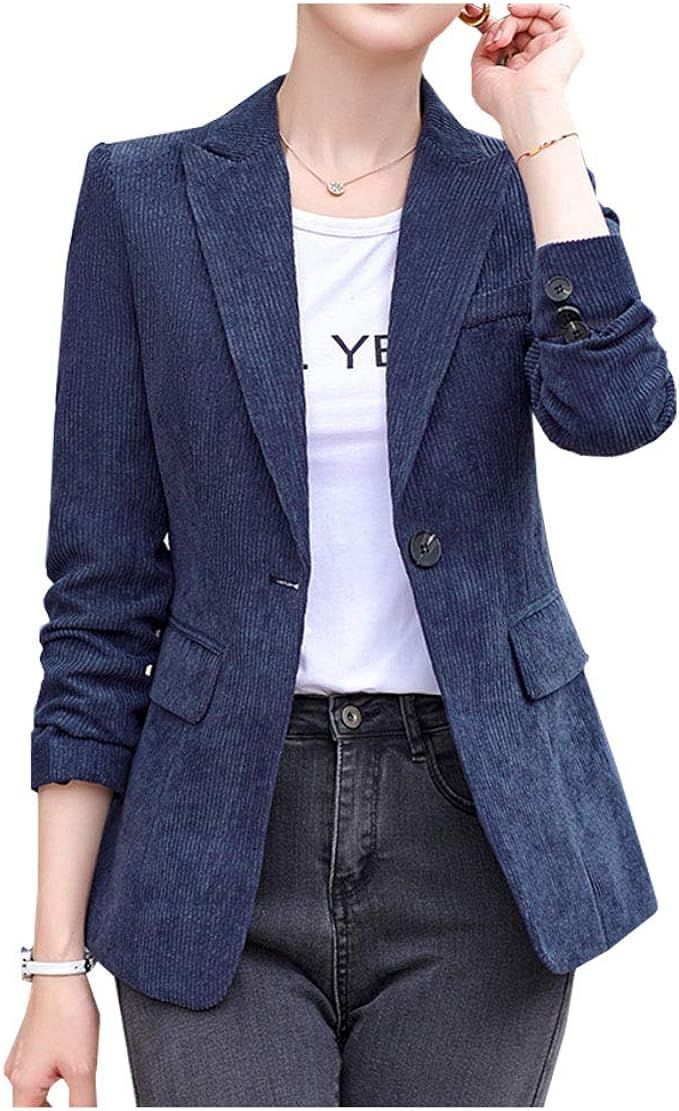 Ladyful Women's Slim Fit Corduroy Blazer Coat Button Down Long Sleeve Work Office Outerwear | Amazon (US)
