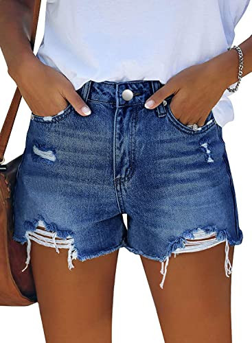 MODARANI Cut Off Denim Shorts for Women Summer Blue Jean Shorts High Waisted Short Distressed Ripped M | Amazon (US)