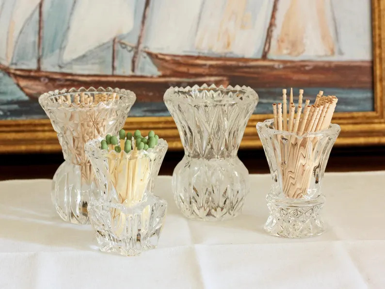 Vintage Pressed Glass Match Holders Toothpick Holders Crystal Tabletop Decor | Etsy (Global)