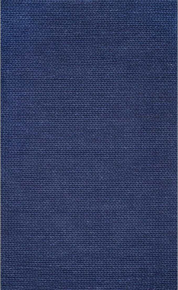 nuLOOM Caryatid Handwoven Solid Wool Area Rug, 8' x 10', Navy | Amazon (US)