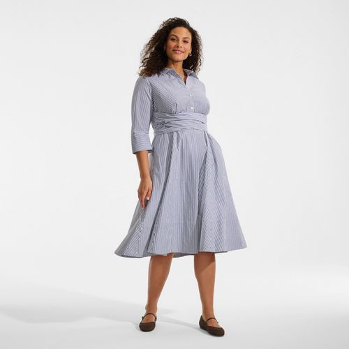 Women's Plus Size Poplin Midi Wrap Front Dress - Lands' End - Blue - 16W | Lands' End (US)