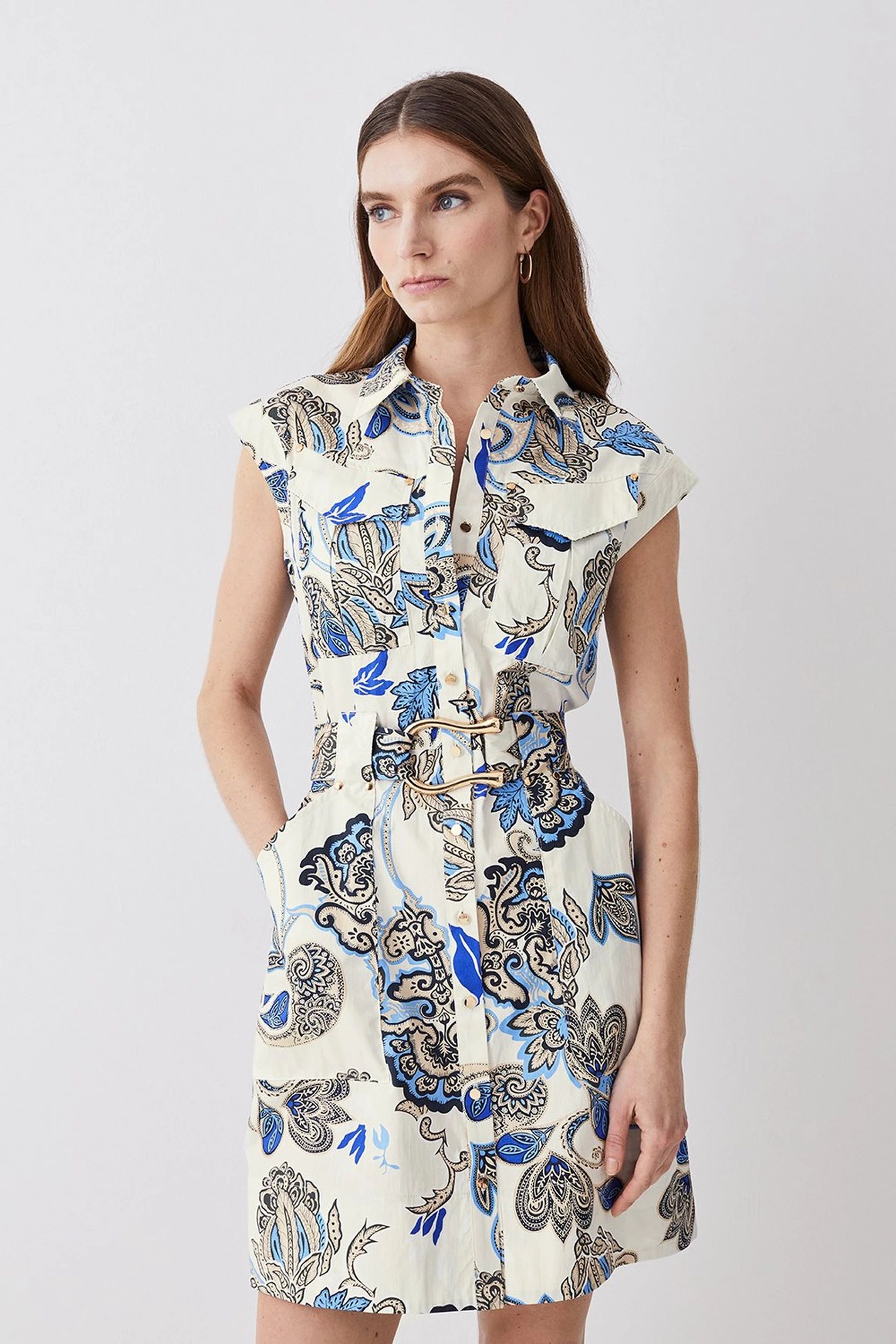 Batik Print Cotton Sateen Mini Shirt Dress | Karen Millen US