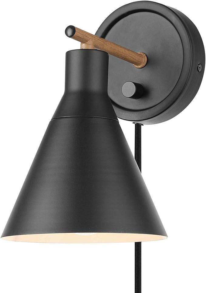GLOBE Electric 51725 1-Light Dimmable Plug-in or Hardwire Wall Sconce, Matte Black, Faux Walnut A... | Amazon (US)
