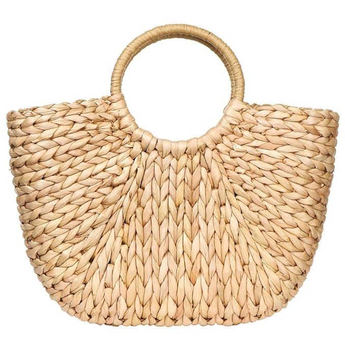 Summer Rattan Bag for Women Straw Hand-woven Top-handle Handbag Beach Sea Straw Rattan Tote Clutc... | Amazon (US)