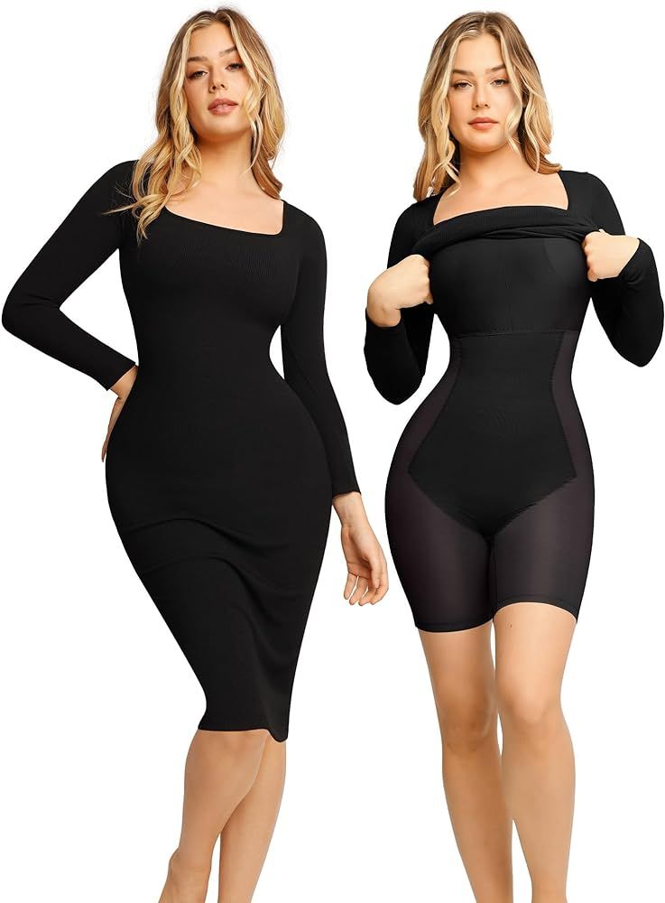 Popilush Shapewear Dress 9 in 1 Bodycon Dress with Built in Shapewear Long Sleeve Dresses for Wom... | Amazon (US)