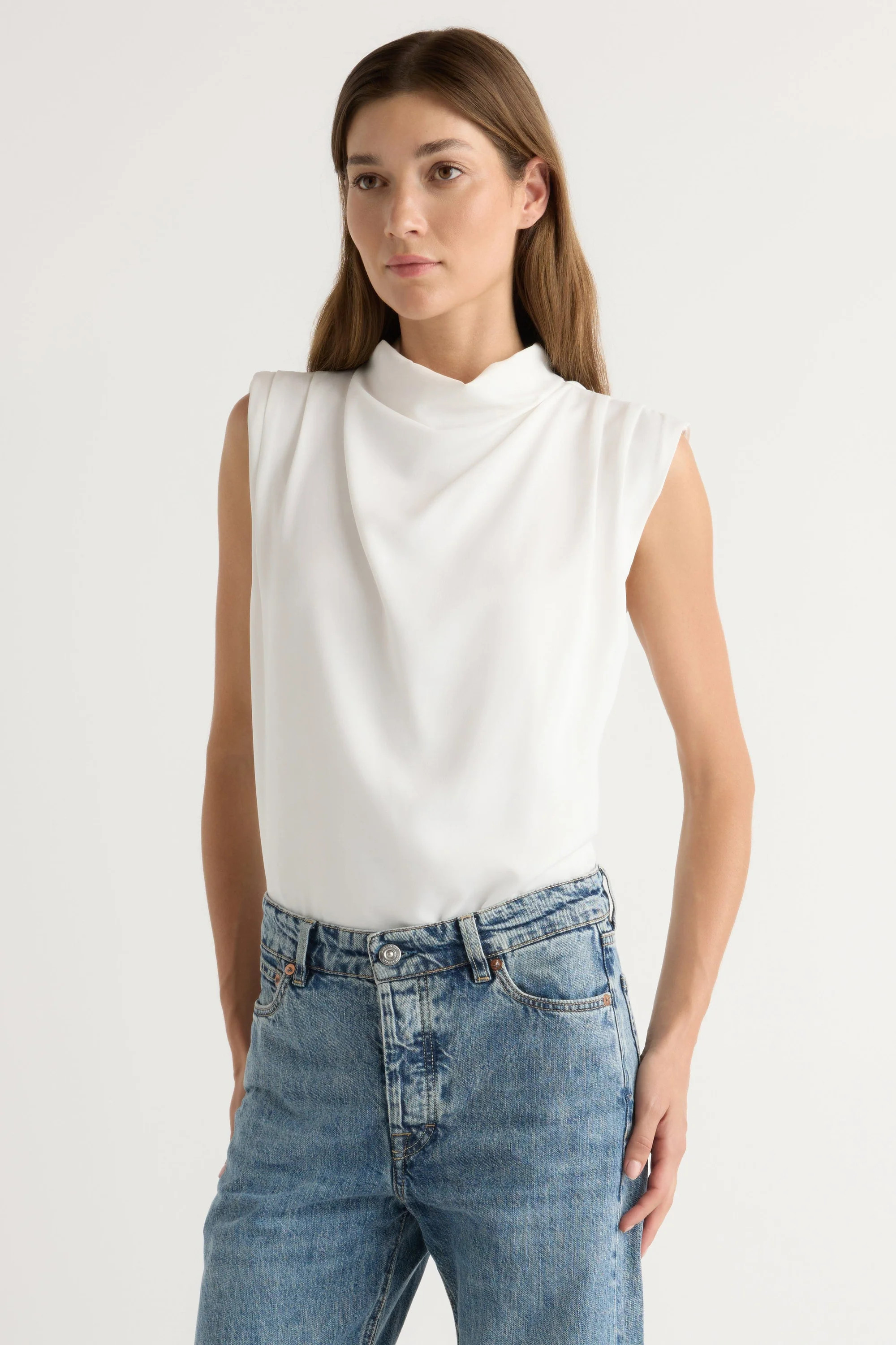 Allegra Gathered-Neck Sleeveless Blouse | Modern Citizen