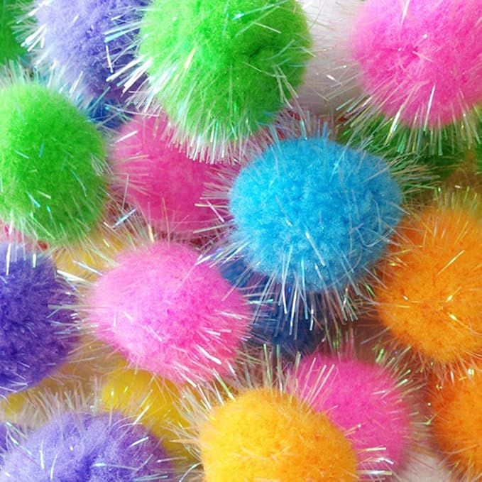 TECH-P Glitter Pom Pom Balls Sparkle Balls My Cat's All Time Favorite Toy Tinsel Pom Poms - Assor... | Amazon (US)
