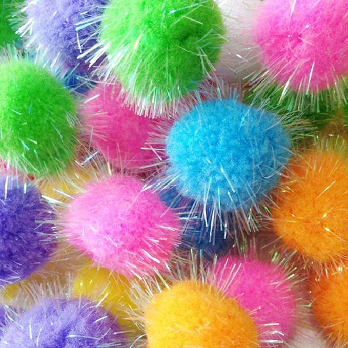 TECH-P Glitter Pom Pom Balls Sparkle Balls My Cat's All Time Favorite Toy Tinsel Pom Poms - Assor... | Amazon (US)