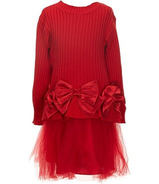 Little Girls Long-Sleeve Cable-Knit Bodice/Mesh Tutu-Skirted Drop-Waist Dress | Dillard's