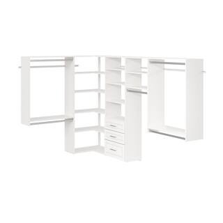 Modern Raised Ultimate 84 in. W - 115 in. W White Corner Wood Closet Tower System | The Home Depot