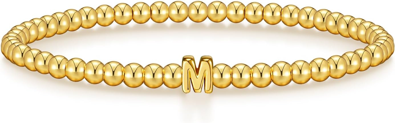 Wowshow Mothers Day Gifts Gold Bracelets for Women Stretch Initial Beaded Bracelets 18K Gold Plat... | Amazon (US)