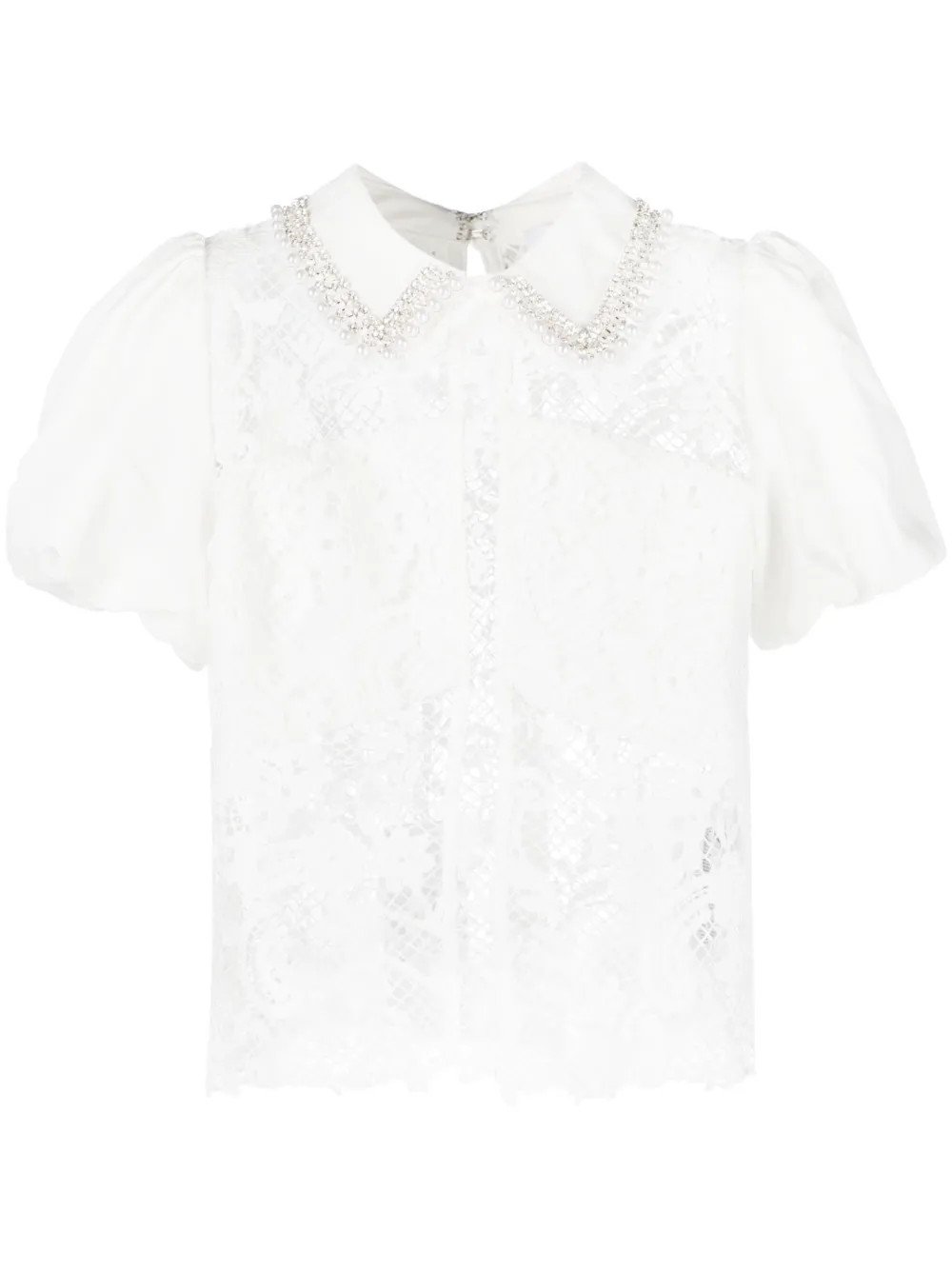 Self-Portrait faux-pearl Detail guipure-lace Blouse - Farfetch | Farfetch Global