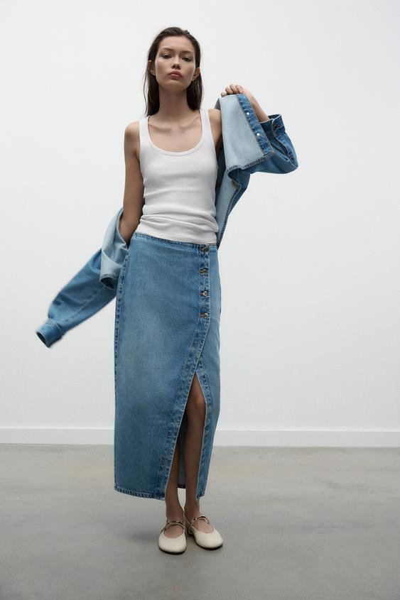 Z1975 DENIM CROSSOVER MIDI SKIRT | Zara UK