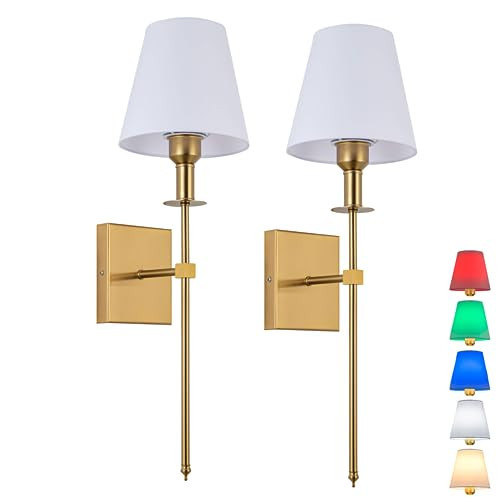 jengush Wall Sconces Battery Operated Wall Light Set of 2，not Hardwired Sconce Fixture，Battery Powered Wall Lamp with Remote Dimmable-Easy to Install Not Wires,for Bedroom, Lounge, Farmhouse (Gold) | Amazon (US)