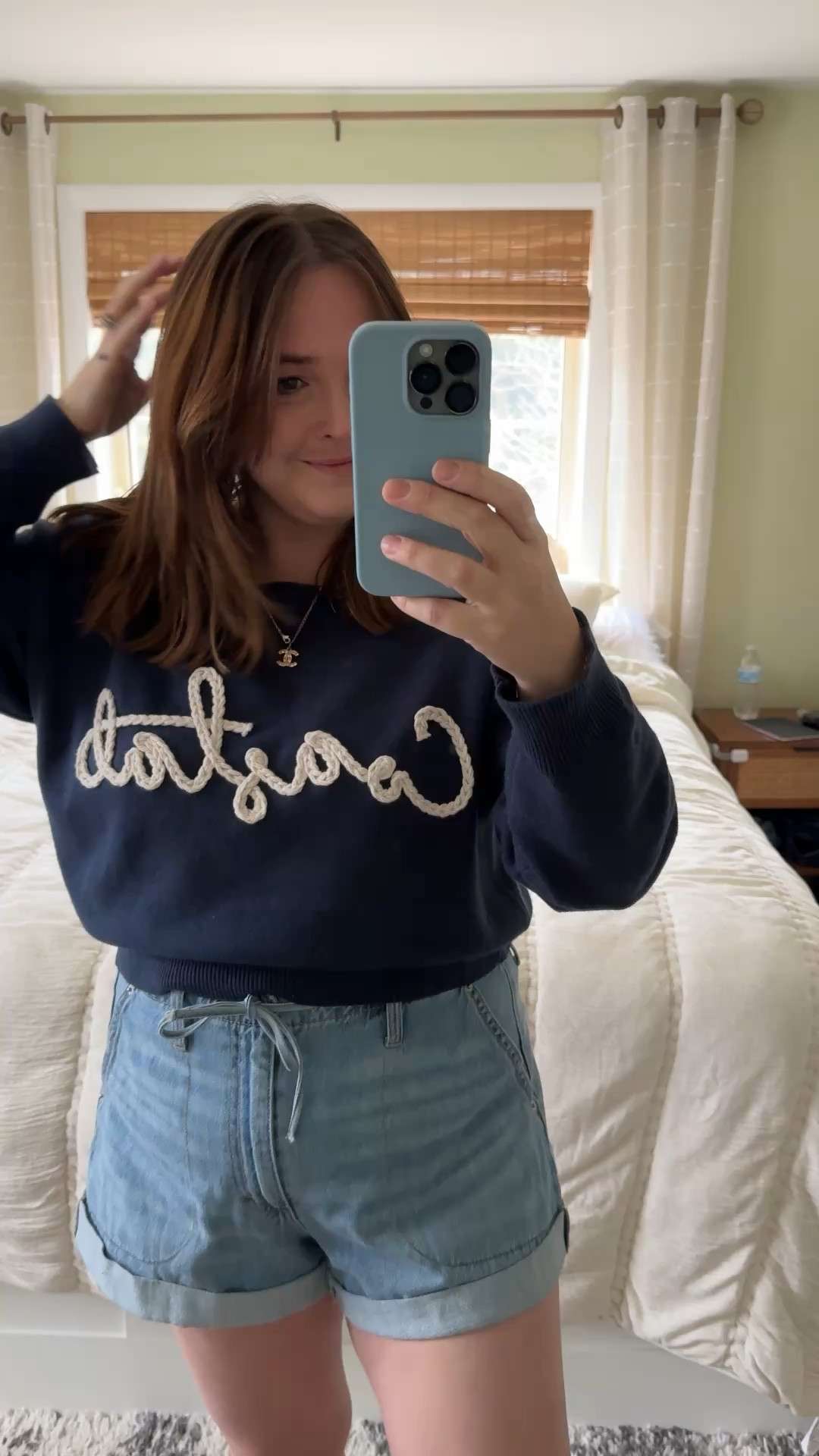 East coast summer vibes sweater. This cropped coastal sweater is so cute for an east coast summer outfit. 

I sized up because it ran small/cropped

The tie waist denim shorts are not yet available online 

#LTKootd #LTKMidsize #LTKSeasonal