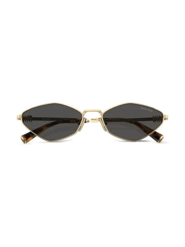 Miu Miu Eyewear logo-lettering geometric-frame Sunglasses | Gold | FARFETCH FR | Farfetch Global