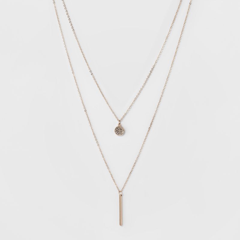 Pave Circle and Thin Bar Two Row Short Necklace - A New Day™ Rose Gold/Clear | Target