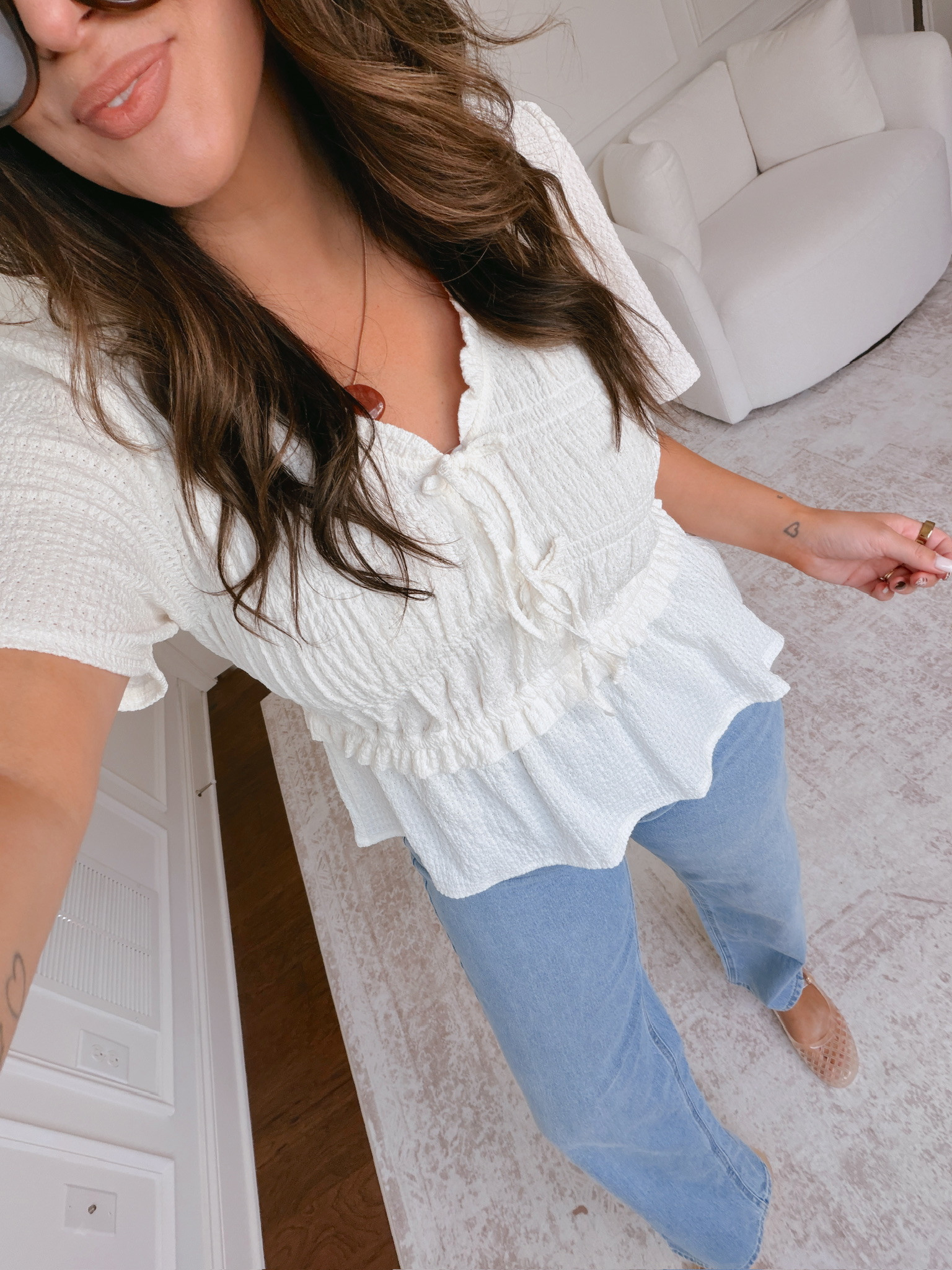 wearing a L in the top, 14 in the pants 

 #LTKSeasonal #LTKMidsize