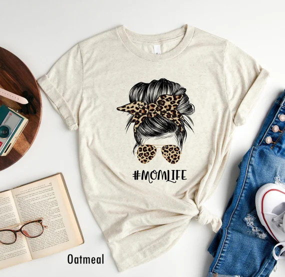 Mom Life Shirt Leopard Cheetah Print With Messy Bun Mom Life | Etsy | Etsy (US)