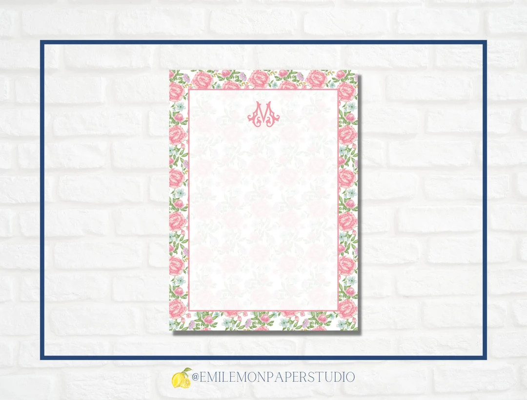 Grandmillennial Watercolor Floral Notepad With Name - Etsy | Etsy (US)