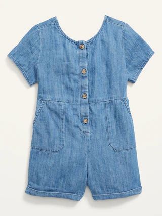 Button-Front Chambray Utility Romper for Toddler Girls | Old Navy (US)