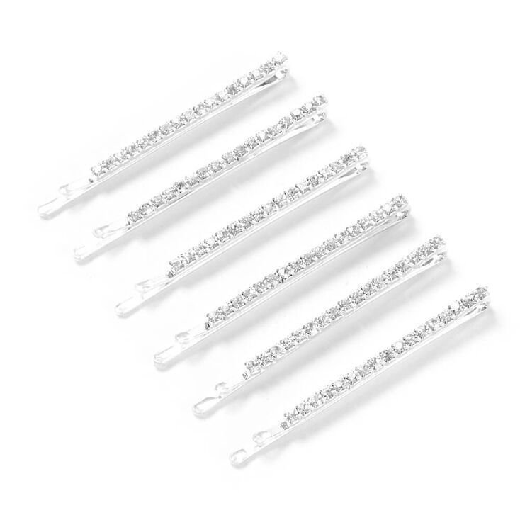Silver Rhinestone Bobby Pins - 6 Pack | Claire's (US)