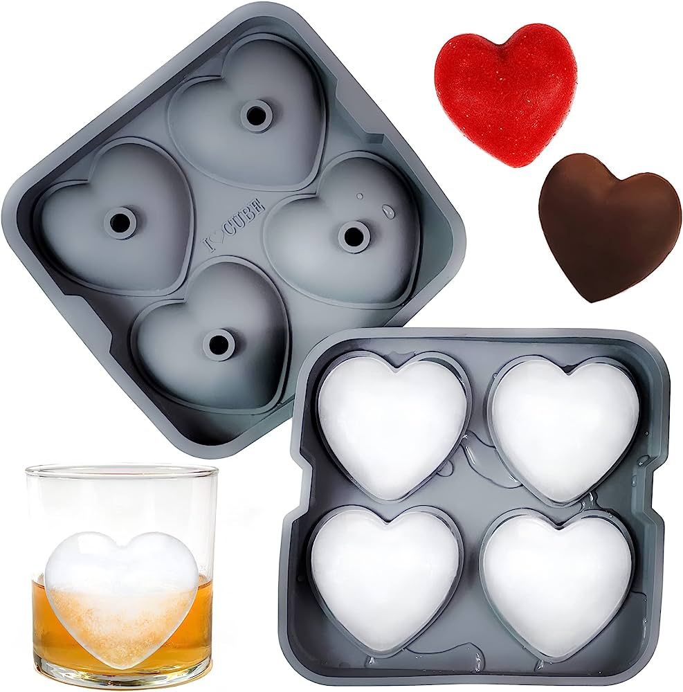 I LOVE CUBE Ice Cube Tray, 3D Heart Ice Mold, Large Big Heart Cube - 2.5 Inches Heart Shape Ice M... | Amazon (US)