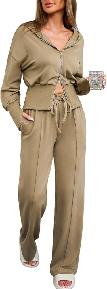 Herseas Womens 2 Piece Casual Outfit Workout Hoodie Sweatsuits with Sweatpant Travel Airport Trac... | Amazon (US)