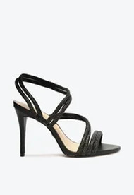 Sandália Preta Arezzo Salto Fino Tira Curva Strass | ZZ Mall (BR)