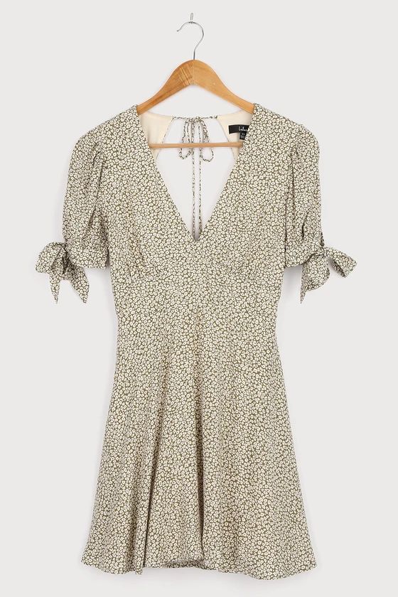 Excellent Style Olive Green Print Puff Sleeve Mini Dress | Lulus (US)