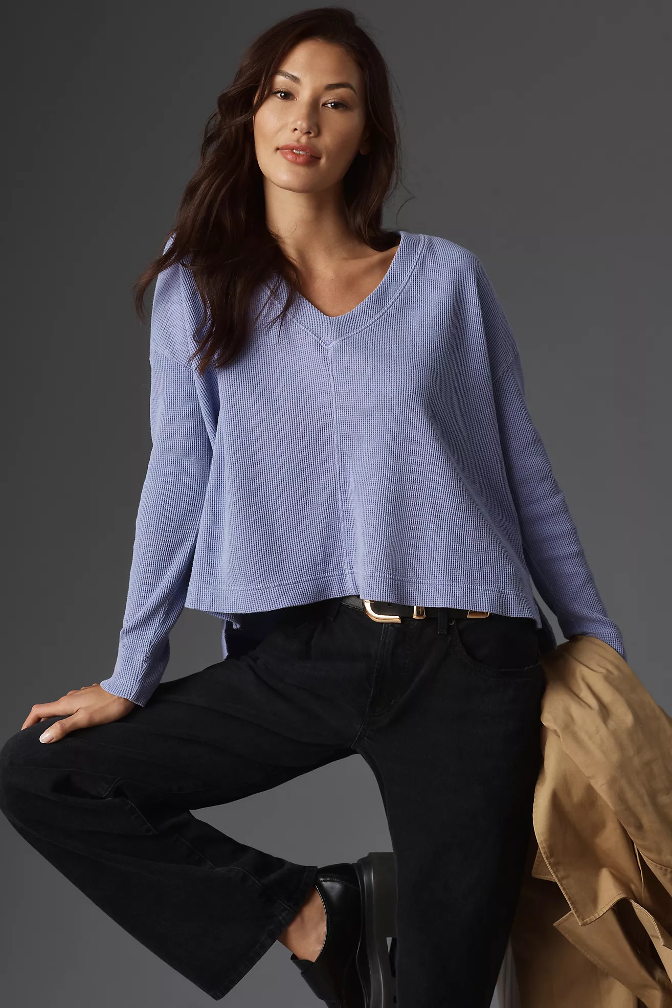 Pilcro Long-Sleeve V-Neck Top | Anthropologie (US)