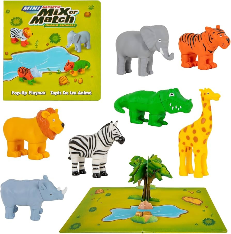 POPULAR PLAYTHINGS Mini Magnetic Mix or Match Animal Toys with Pop-up Playmat, Set of 7 - Jungle | Amazon (US)