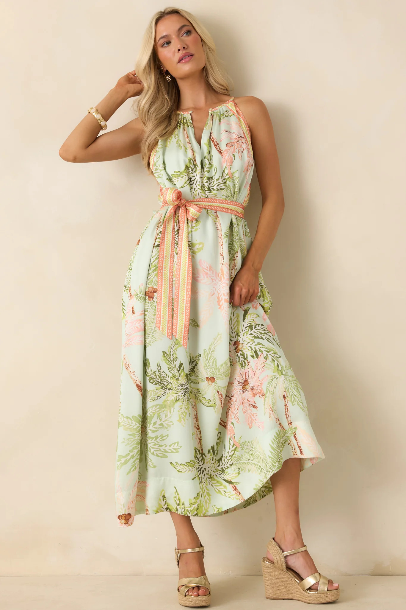 Cabana Morning Seafoam Green Palm Print Maxi Dress | Red Dress