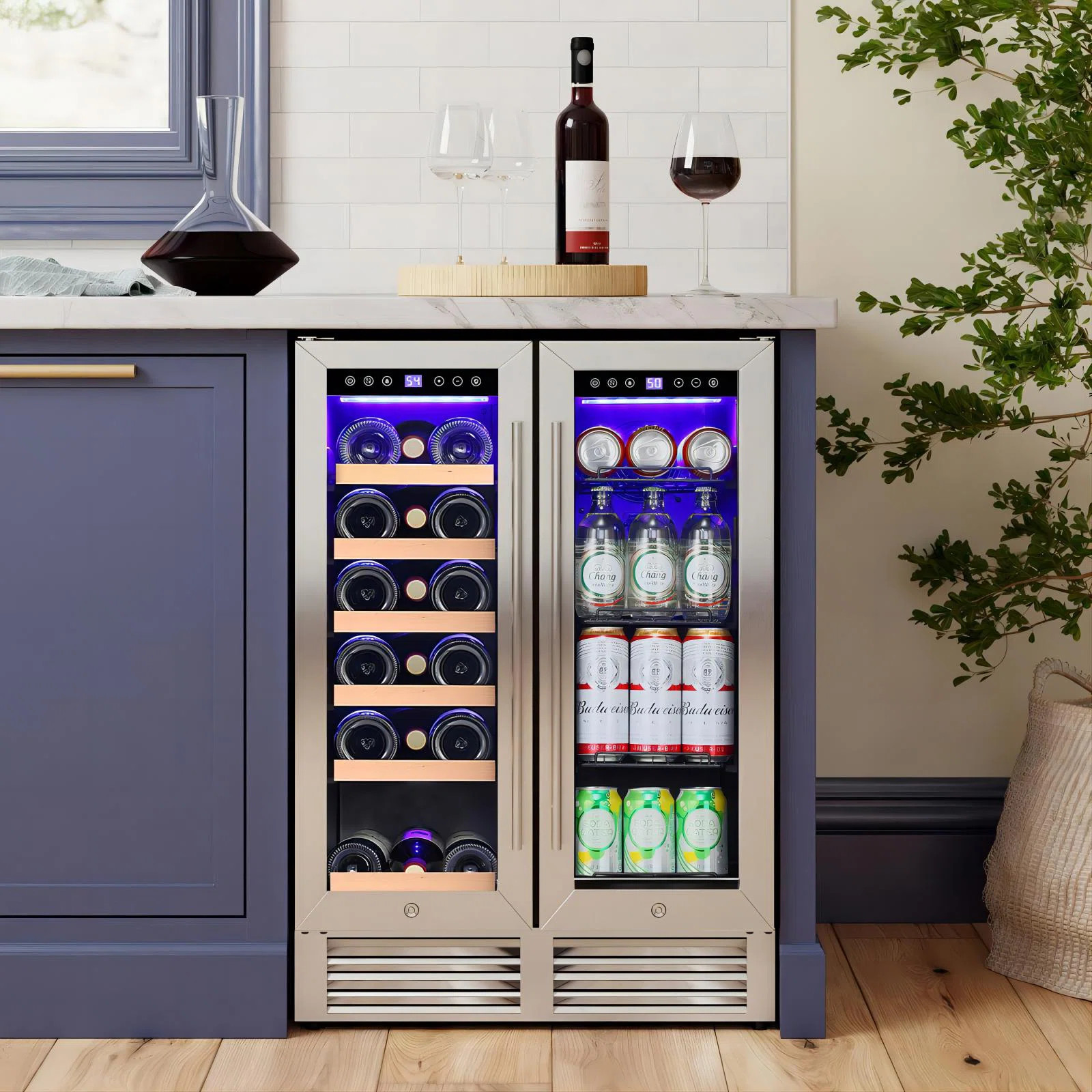 R.W.FLAME 24'' 18 Bottle and 56 Can Dual Zone Freestanding/Built-In Wine & Beverage Refrigerator ... | Wayfair North America