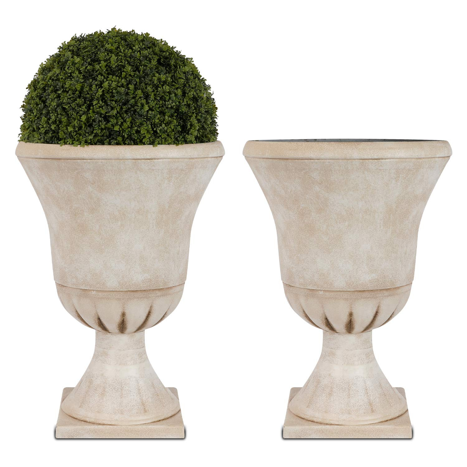 Worth Garden Plastic Urn Planters for Outdoor Plants, Tree 22'' Tall 2 Pack Round Classic Resin F... | Amazon (US)