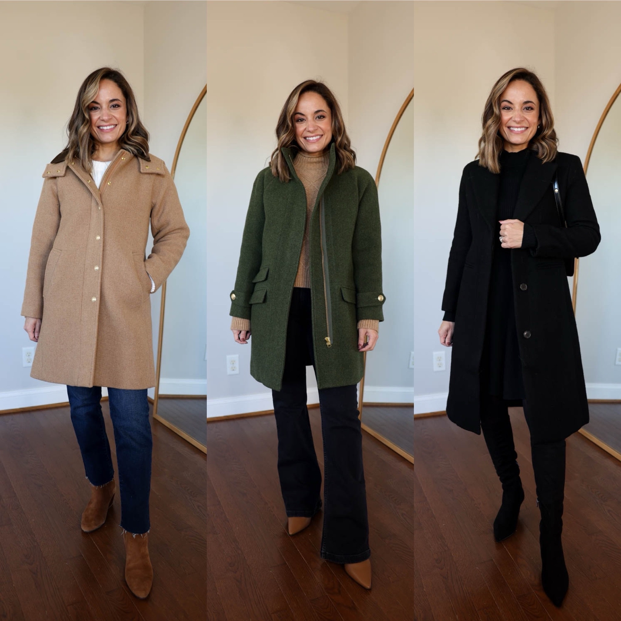 Petite-Friendly Coats 

J.Crew Stowe Parka: petite 00 - tts, fully lined with a removable hood and zip and button closure 
White sweater (quince): xs 
Jeans (j.crew): 24 - I chose regular sizing over petite for more length 
J.Crew Toscana Coat: petite 00 - tts, fully lined and warm with a zipper closure and stand collar. Shown in the link in gray 
Camel sweater (j.crew): xxs 
Black jeans (gap): petite 24 - tts, but long I’m wearing a heel here 
J.Crew Savoy Topcoat: petite 00 - lined and warm. Coat is a slim fit through the arms and shoulders so you may want to size up (I kept my true size) 
Black dress (gap): petite xs 
Tights (sheertex): xs 
All boots are tts 

My measurements for reference: 4’10” 105lbs bust, waist, hips 32”, 24”, 35” size 5 shoe. 25” inseam measurement to my ankle bone.


#LTKSeasonal