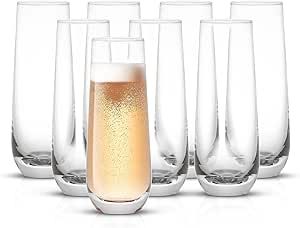 JoyJolt Milo Stemless Champagne Flutes Set of 8 Crystal Glasses. 9.4oz Prosecco Wine Flute, Mimos... | Amazon (US)