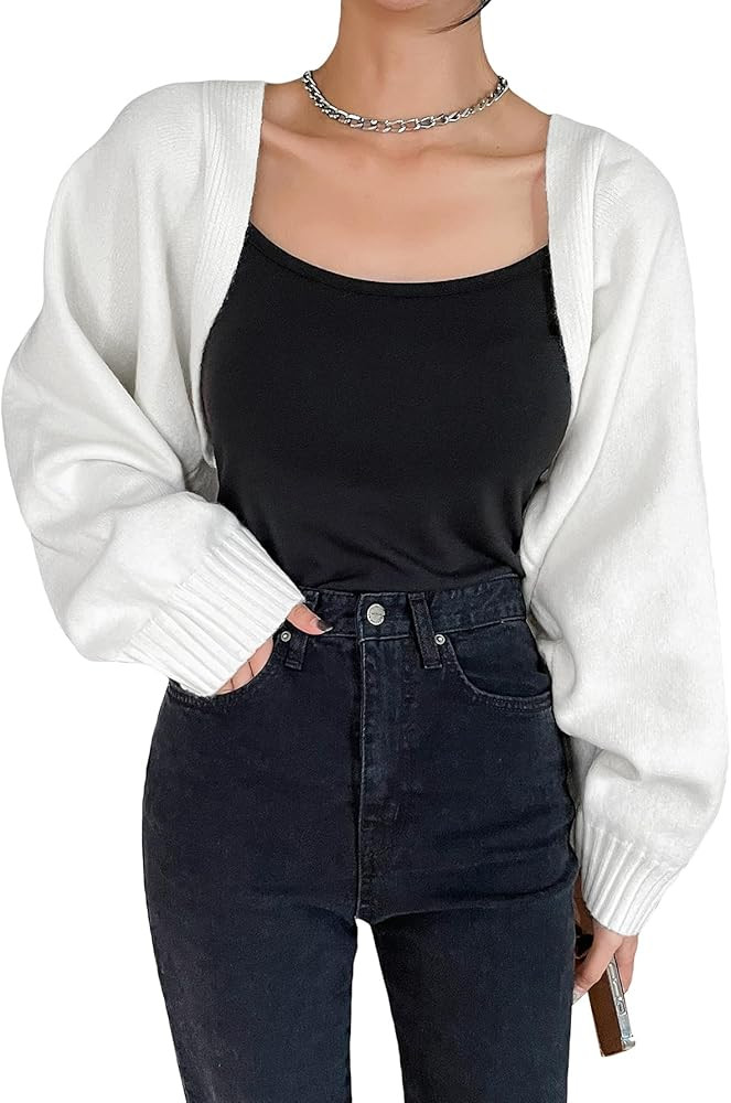 Verdusa Women's Long Sleeve Open Front Knitted Crop Cardigan Sweater Shrug | Amazon (US)